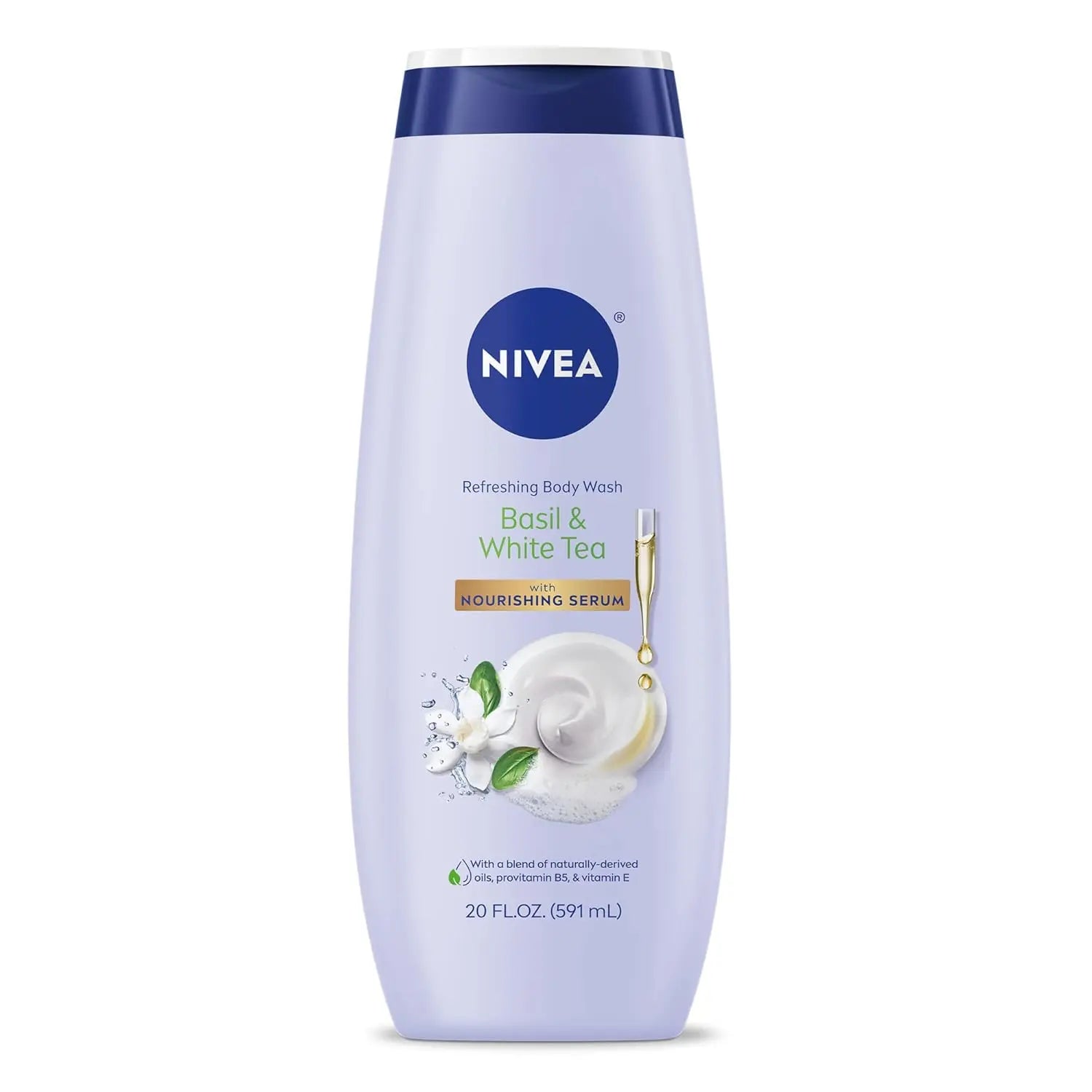 NIVEA Refreshing Basil and White Tea Body Wash with Nourishing Serum, Scented Body Wash for Women, Enriched with Provitamin B5 and Vitamin E, 20 Fl Oz Bottle Retailxpres