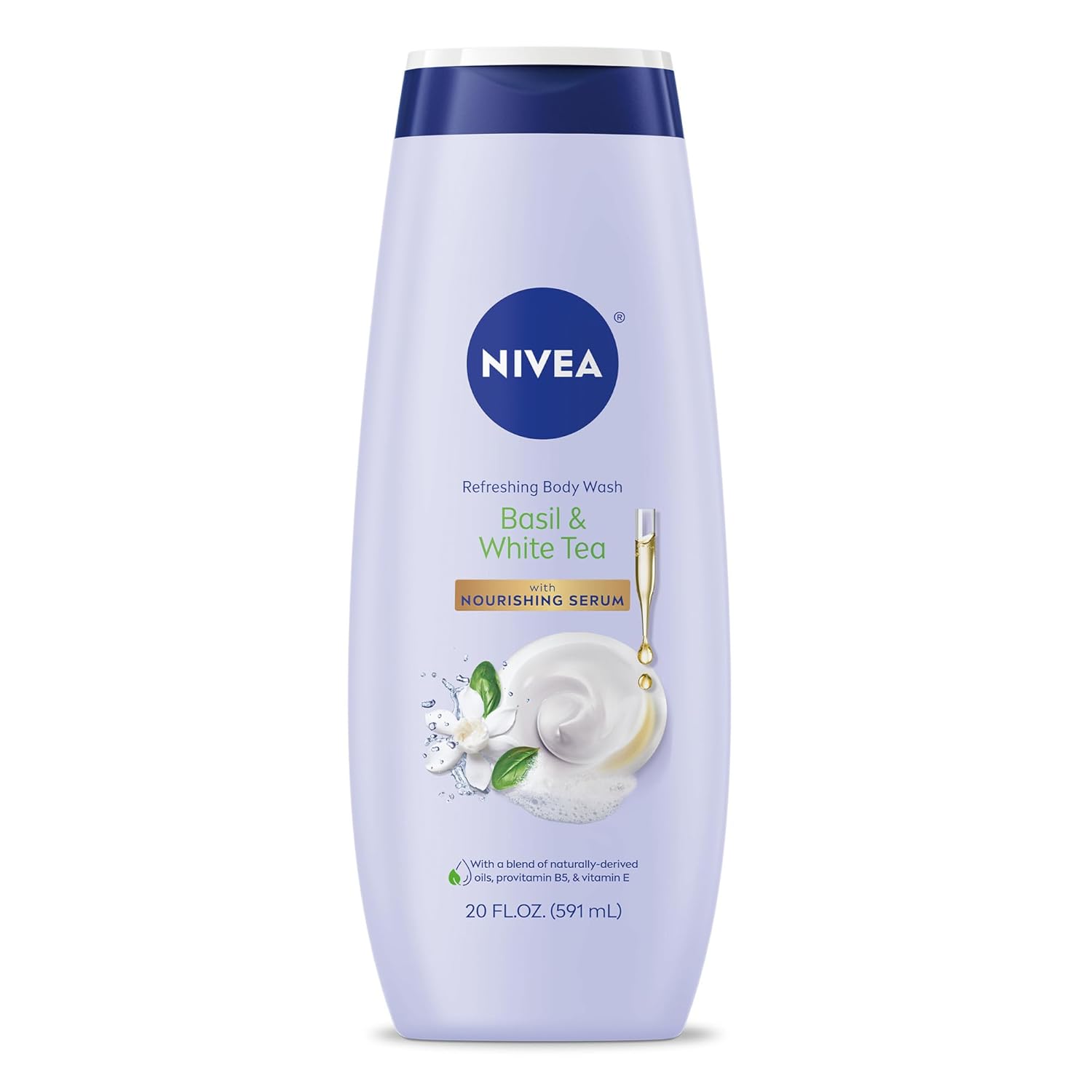 NIVEA Refreshing Basil and White Tea Body Wash with Nourishing Serum, Scented Body Wash for Women, Enriched with Provitamin B5 and Vitamin E, 20 Fl Oz Bottle Retailxpres