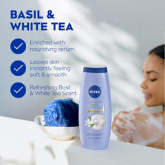 NIVEA Refreshing Basil and White Tea Body Wash with Nourishing Serum, Scented Body Wash for Women, Enriched with Provitamin B5 and Vitamin E, 20 Fl Oz Bottle Retailxpres