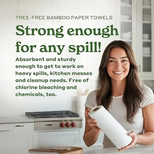 Caboo Tree Free Paper Towels, 2 Rolls, Tree Free, Plastic Free, Earth Friendly, Sustainable Kitchen Paper Towels with Strong 2 Ply Sheets Retailxpres