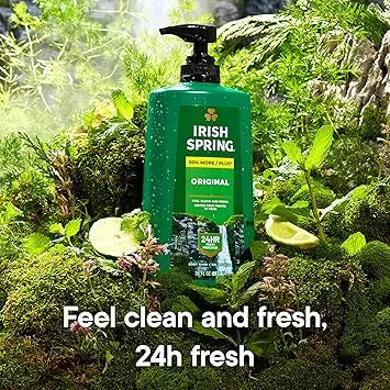 Irish Spring Original Moisturizing Body Wash for Men, 24-Hour Fresh, Face and Body Wash, Biodegradable Ingredients, Paraben Free, Cool Fresh Scent, 30 fl oz Pump Bottle Ifelshop