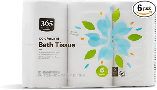 365 by Whole Foods Market, 100% Recycled Bath Tissue, Ultra-Strong, 260 Sheets per Roll, 6 Count Retailxpres