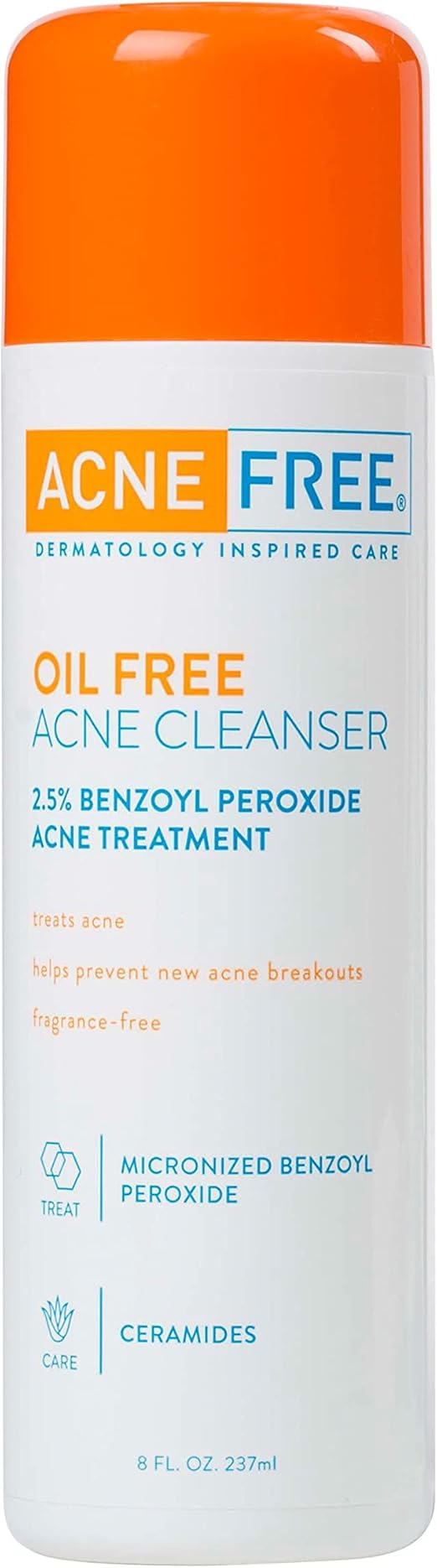 AcneFree Acne Free Oil-Free Cleanser, Benzoyl Peroxide 2.5% with Glycolic Acid to Prevent and Treat Breakouts Unscented, 8 Fl Oz Retailxpres