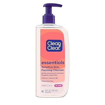 Clean & Clear Essentials Oil-Free Foaming Facial Cleanser, Daily Face Wash with Pro-Vitamin B5 Gently Removes Oil & Pore Clogging Impurities Without Drying Skin, Fragrance-Free, 8 fl. oz Ifelshop