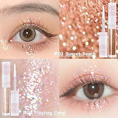 6Pcs Liquid Glitter Eyeshadow Eyeliner, Korean Makeup, Bling Under Eye Shadow, Shimmer Eye Make Up Valentine's Gift Set,Long Lasting,Quick Drying & Pigmented Loose Glitter Glue for Crystals Makeup Retailxpres
