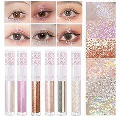 6Pcs Liquid Glitter Eyeshadow Eyeliner, Korean Makeup, Bling Under Eye Shadow, Shimmer Eye Make Up Valentine's Gift Set,Long Lasting,Quick Drying & Pigmented Loose Glitter Glue for Crystals Makeup Retailxpres