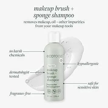 EcoTools Cleanser Shampoo for Makeup Brush/Sponge/Puffs, Remove Makeup & Impurities, Fragrance-Free, No Harsh Chemicals, Vegan & Cruelty-Free, 6 fl.oz./177 ml, 1 Count Retailxpres