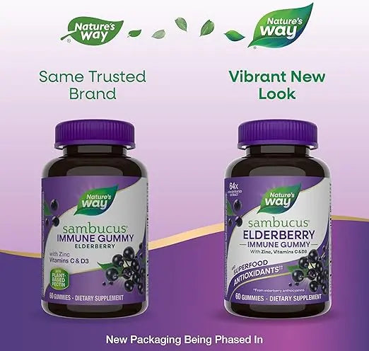 Nature’s Way Sambucus Elderberry Immune Support Gummies for Kids & Adults* with Black Elderberry Extract, Vitamin C, Vitamin D3, and Zinc, 60 Gummies (Packaging May Vary) Retailxpres