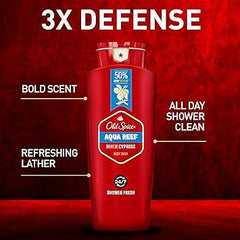 Old Spice Refreshing Body Wash for Men, 3X Defense, 24/7 Shower Fresh with Long Lasting Scent, Red Collection, Aqua Reef with Cypress Scent, 24 oz Retailxpres