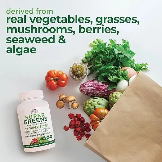 COUNTRY FARMS Super Greens Vegicaps, 32 Super Foods, Whole Food Supplement, Greens, Fruit, Vegetables, Mushrooms & Probiotics, Rich in Antioxidants & Phytonutrients, 60 Count, 30 Servings Retailxpres