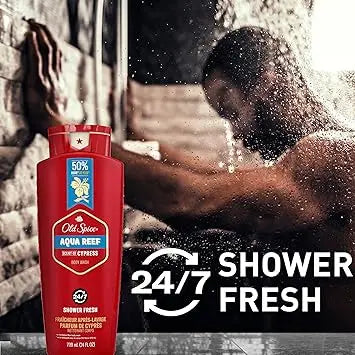 Old Spice Refreshing Body Wash for Men, 3X Defense, 24/7 Shower Fresh with Long Lasting Scent, Red Collection, Aqua Reef with Cypress Scent, 24 oz Retailxpres