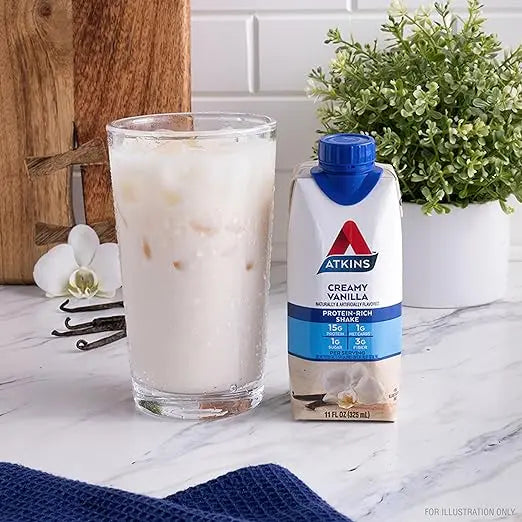 Atkins Creamy Vanilla High Protein Shake, 15g Protein, Low Glycemic, Low Carb and Low Sugar Shakes, Keto Friendly, 12 Vanilla Flavored Protein Shakes Retailxpres