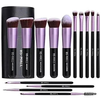 BS-MALL Makeup Brushes Premium Synthetic Foundation Powder Concealers Eye Shadows 14 Pcs Purple for Makeup Beginner or Professional with Travel Case Retailxpres