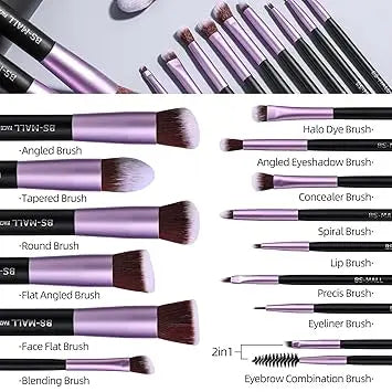 BS-MALL Makeup Brushes Premium Synthetic Foundation Powder Concealers Eye Shadows 14 Pcs Purple for Makeup Beginner or Professional with Travel Case Retailxpres