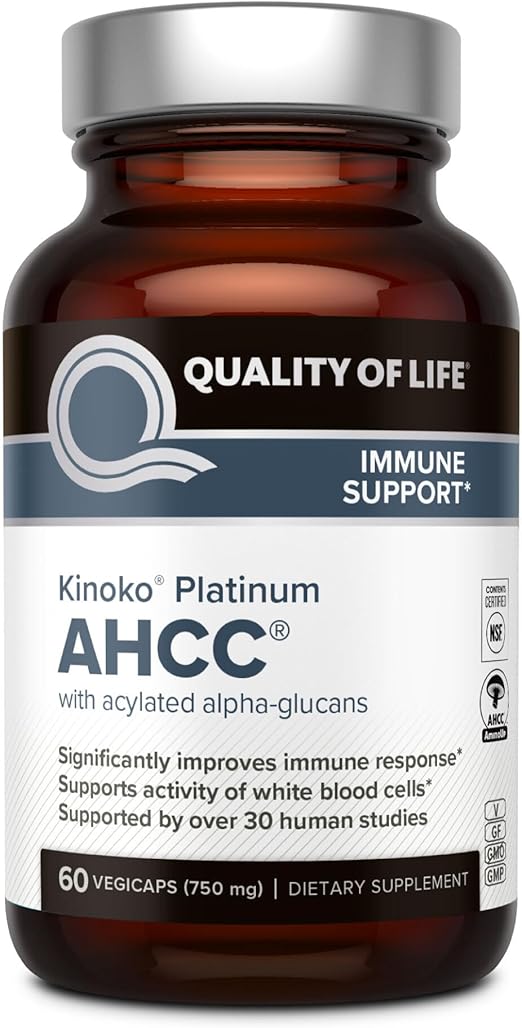 Quality of Life Premium Kinoko Platinum AHCC Herbal Supplement, 750mg per Capsule, for Immune Support, Liver Function, Maintains Natural Killer Cell Activity, Pack of 1, 60 Veggie Capsules Ifelshop