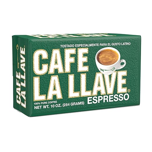 Cafe La Llave Espresso packaging with green background and coffee cup illustration.