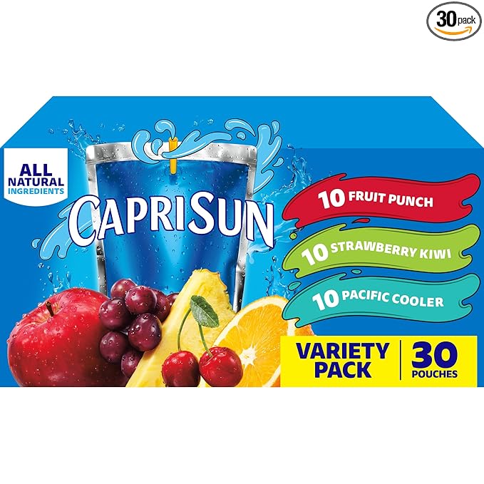 Capri Sun Fruit Punch, Strawberry Kiwi and Pacific Cooler Flavored Juice Drink Blend Variety Pack, 30 ct Box, 6 fl oz Pouches Retailxpres