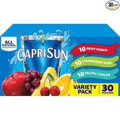 Capri Sun Fruit Punch, Strawberry Kiwi and Pacific Cooler Flavored Juice Drink Blend Variety Pack, 30 ct Box, 6 fl oz Pouches Retailxpres