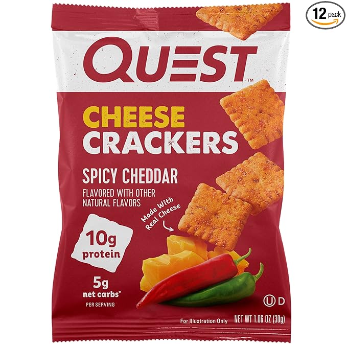 Quest Nutrition Cheese Crackers, Spicy Cheddar Blast, 10g of Protein, Low Carb, Made with Real Cheese, 12 Count (1.06 oz bags) Retailxpres