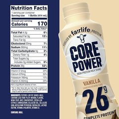 Core Power Protein Shake, Vanilla, 26g Bottle, 14oz, 12 Pack Retailxpres