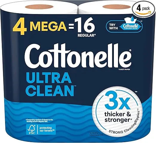 Cottonelle Ultra Clean Toilet Paper, 4 Mega Rolls = 16 Regular Rolls, Packaging May Vary Retailxpres
