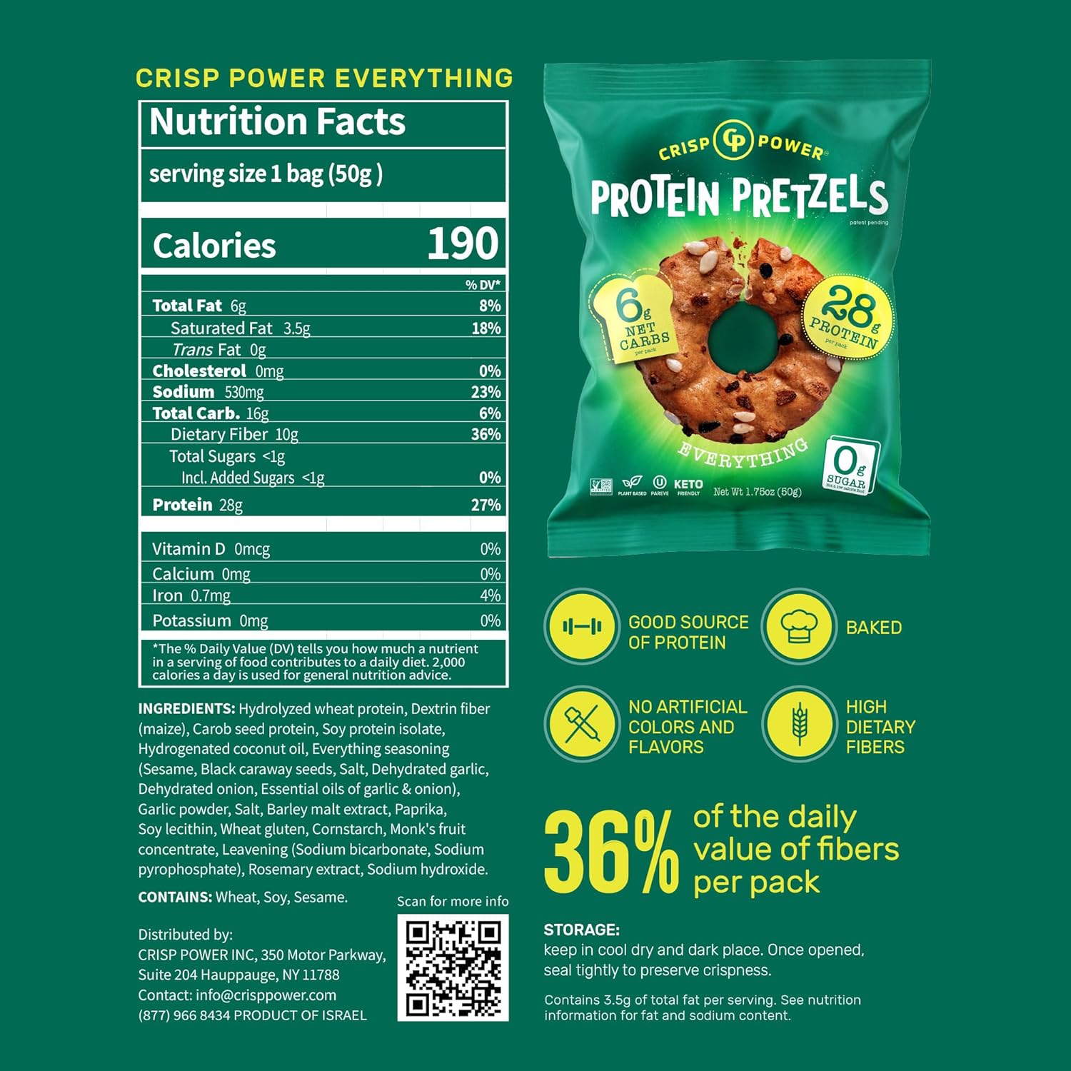 Crisp Power Protein Pretzels – Unsweetened Snacks, Vegan Keto, Low Carb, 1.75 oz Bags, 6 Pack Retailxpres