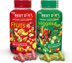 Fruits and Veggies Whole Food Supplement with Superfood Fruits and Vegetables for Women, Men, and Kids - 90 Fruit Capsules, 90 Veggie Capsules - 1 Set Ifelshop