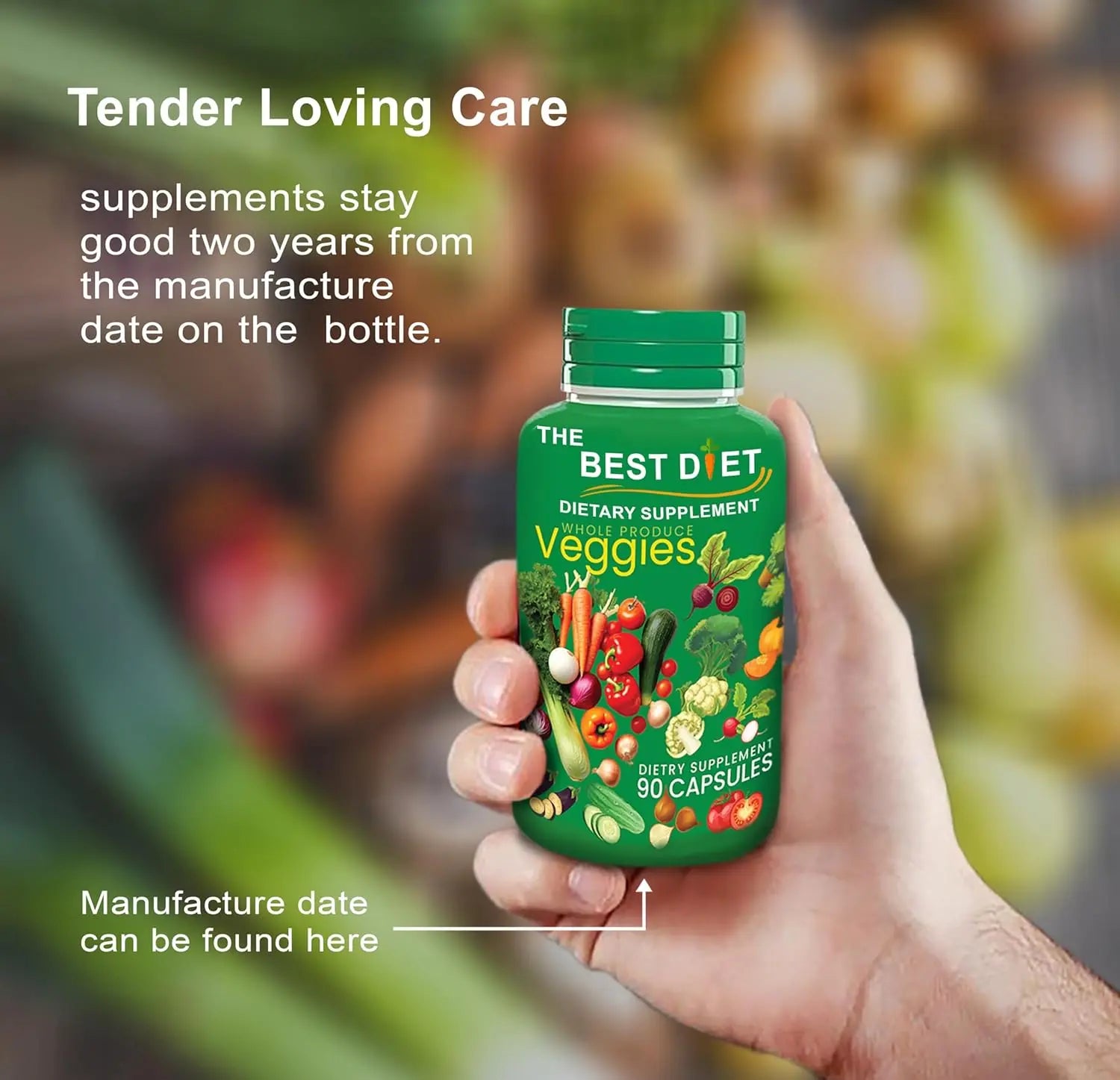 Fruits and Veggies Whole Food Supplement with Superfood Fruits and Vegetables for Women, Men, and Kids - 90 Fruit Capsules, 90 Veggie Capsules - 1 Set Ifelshop