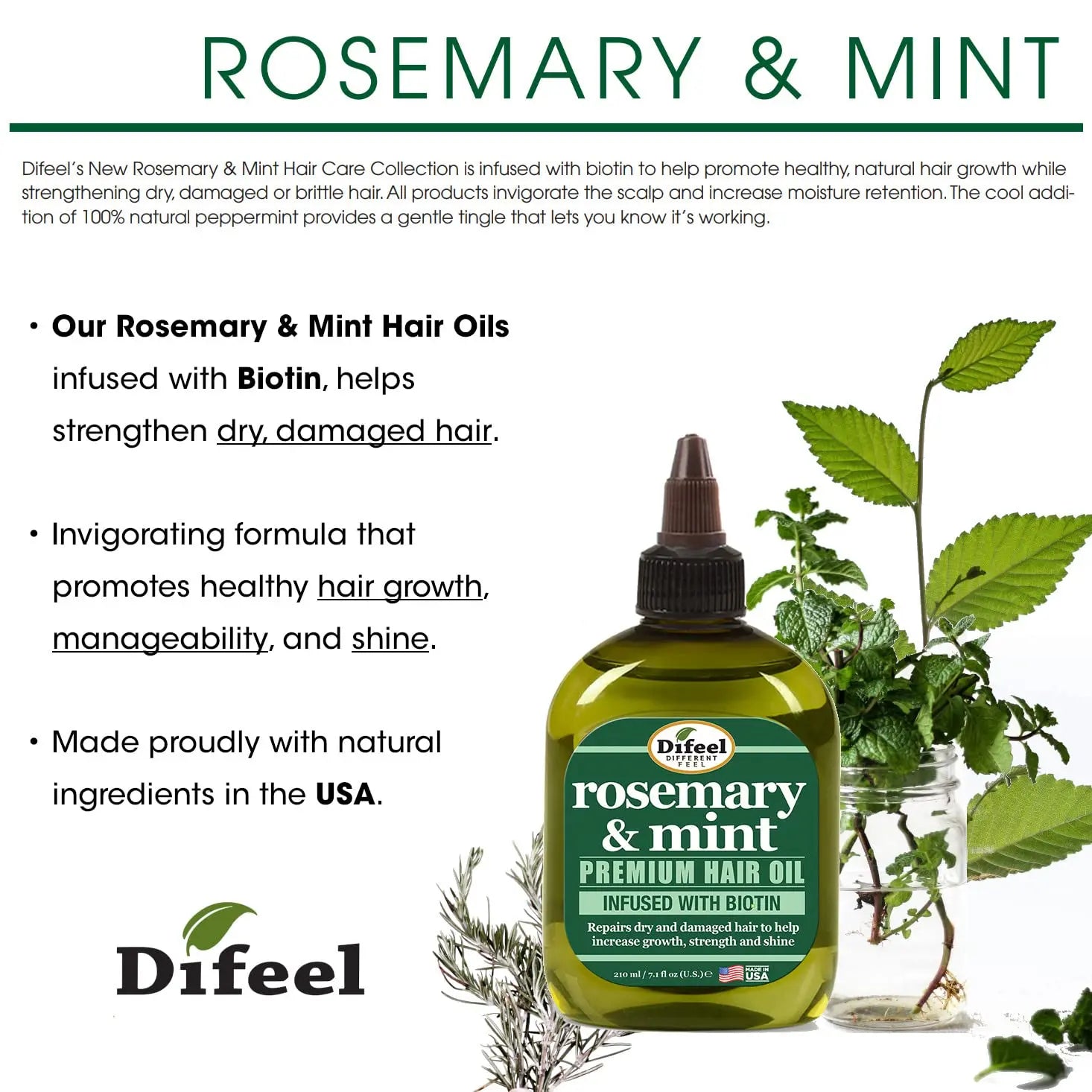 Difeel Rosemary and Mint Premium Hair Oil with Biotin 7.1 oz. - Natural Rosemary Oil for Hair Growth & Biotin Ifelshop
