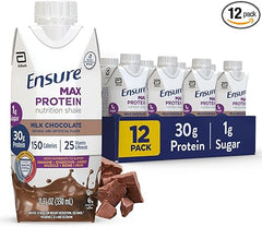 Ensure Max Protein Shake | Milk Chocolate | Ready to Drink | 30g Protein for Muscle Health | 1g Sugar, 4g Fiber | 11 fl oz, 12 Pack Retailxpres