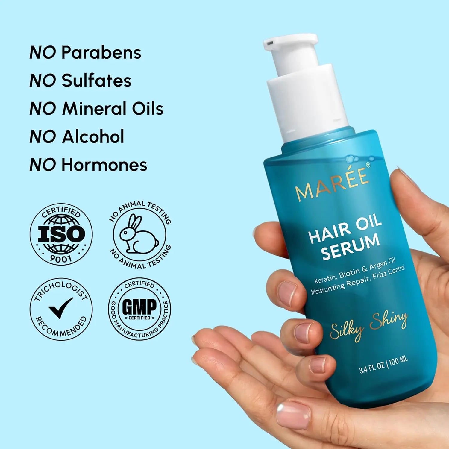 MAREE Hair Oil for Frizzy Hair with Argan Oil, Keratin & Biotin – Hair Serum for Dry and Curly Hair Gloss – Frizz Control Hair Care Products for Women – Aceite Para el Cabello – Keratin Hair Treatment IFELSHOP