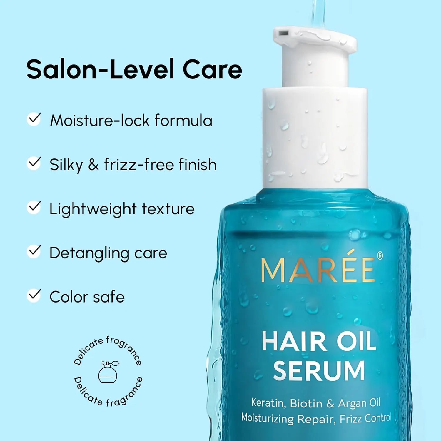 MAREE Hair Oil for Frizzy Hair with Argan Oil, Keratin & Biotin – Hair Serum for Dry and Curly Hair Gloss – Frizz Control Hair Care Products for Women – Aceite Para el Cabello – Keratin Hair Treatment IFELSHOP