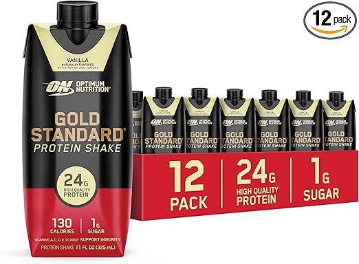 Optimum Nutrition Gold Standard Protein Shake, 24g Protein, Ready to Drink Protein Shake, Gluten Free, Vitamin C for Immune Support, Vanilla, 11 Fl Oz, 12 Count (Pack of 1) (Packaging May Vary) Retailxpres