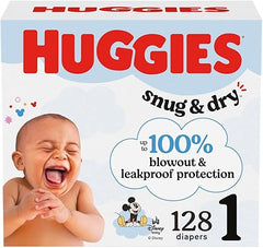 Huggies Size 1 Diapers, Snug & Dry Newborn Diapers, Size 1 (8-14 lbs), 128 Count, Packaging May Vary Retailxpres