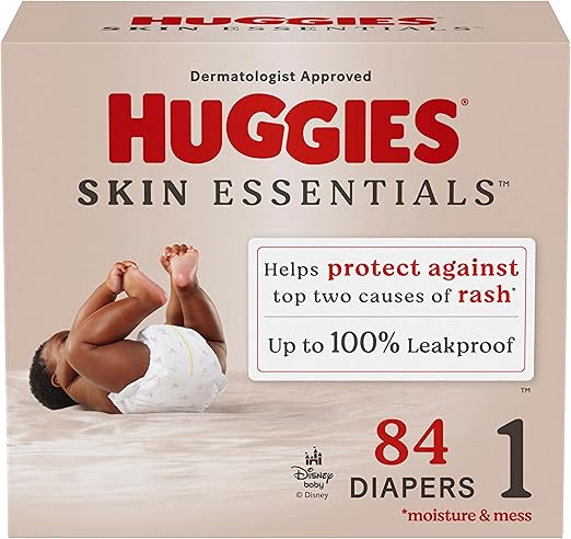 Huggies Size 1 Diapers, Skin Essentials Baby Diapers, Size 1 (8-14 lbs), 84 Count, Packaging May Vary Retailxpres