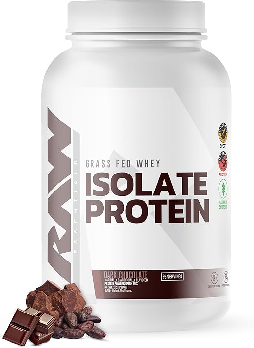 RAW Whey Isolate Protein Powder, Dark Chocolate - 100% Grass-Fed Sports Nutrition Whey Protein Powder for Muscle Growth & Recovery - Low-Fat, Low Carb, Naturally Flavored & Sweetened - 25 Servings Retailxpres