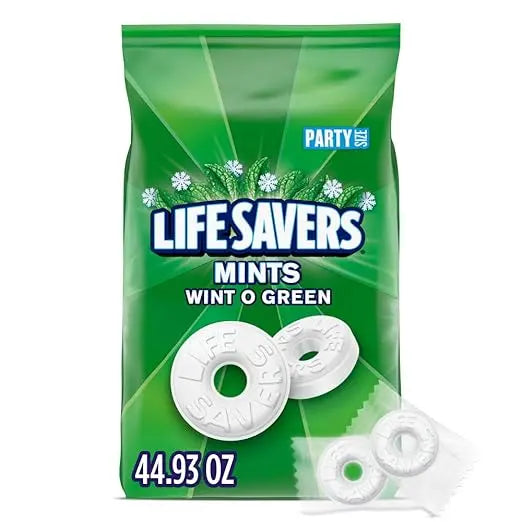 LIFE SAVERS Mints, Bulk Hard Candy Wint-O-Green Breath Mints, 44.93 oz Party Size Retailxpres