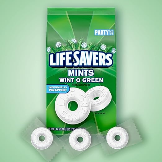 LIFE SAVERS Mints, Bulk Hard Candy Wint-O-Green Breath Mints, 44.93 oz Party Size Retailxpres