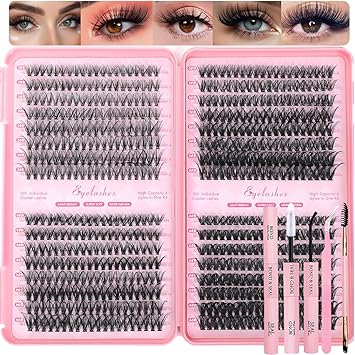 Lash Clusters Kit, 640 Pcs Eyelashes Clusters Extensions Kit 9-16mm Individual Lashes D Curl Fluffy Wispy False Eyelashes Thin Band, with Bond Seal Tweezers Brush DIY (30D+40D+50D+60D Kit 9-16mm) Retailxpres