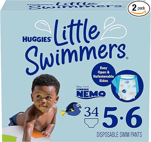 Huggies Little Swimmers Disposable Swim Diapers, Size 5-6 (32+ lbs), 34 Ct (2 packs of 17), Packaging May Vary Retailxpres