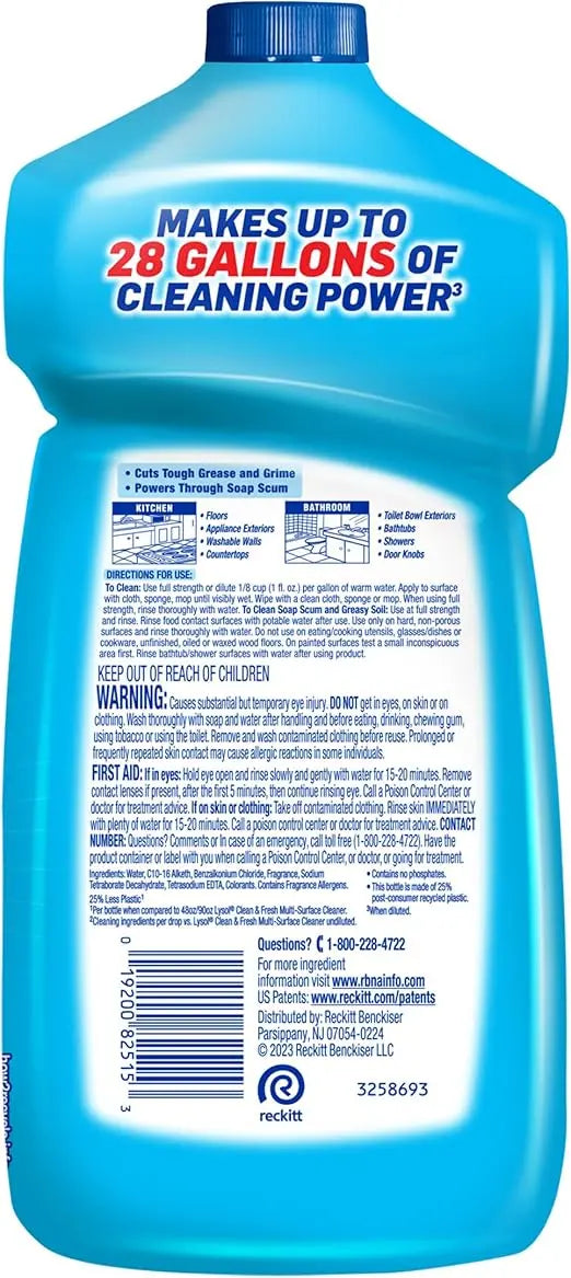 Lysol Power Clean Multi-Surface Cleaner, 2x Concentrated Pour, Cool Adirondack scent, 28 Fl Oz Retailxpres