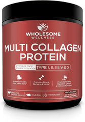 Wholesome Wellness Multi Collagen Protein Powder Hydrolyzed (Type I II III V X) Grass-Fed All-in-One Super Bone Broth + Peptides - Premium Blend of Beef, Chicken, Wild Fish, Eggshell, 58 Servings Retailxpres