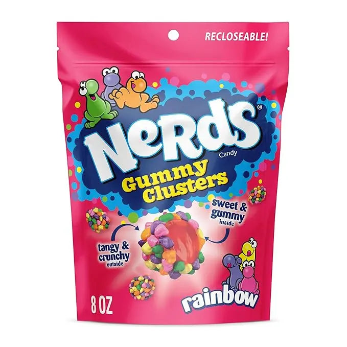 NERDS Gummy Clusters, Candy, Rainbow, Crunchy and Gummy, 8 oz Retailxpres