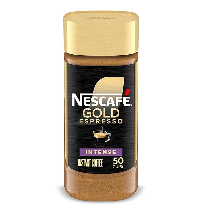 Nescafe Gold Espresso instant coffee jar on a white background