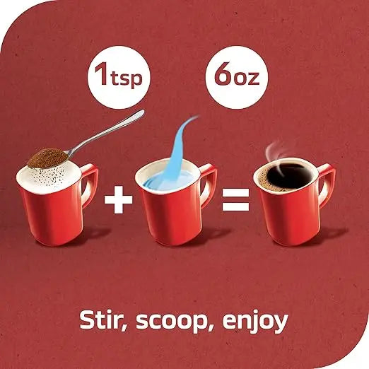 Red coffee cups with a spoon and measurement text on a red background