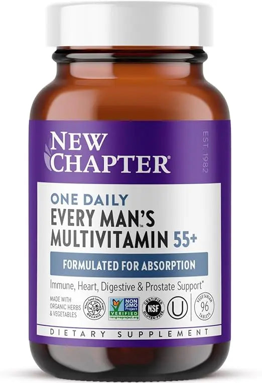 New Chapter Men's Multivitamin 50 Plus for Brain, Heart, Digestive, Prostate & Immune Support with 20+ Nutrients + Astaxanthin - Every Man's One Daily 55+, Gentle on The Stomach - 96 ct Retailxpres