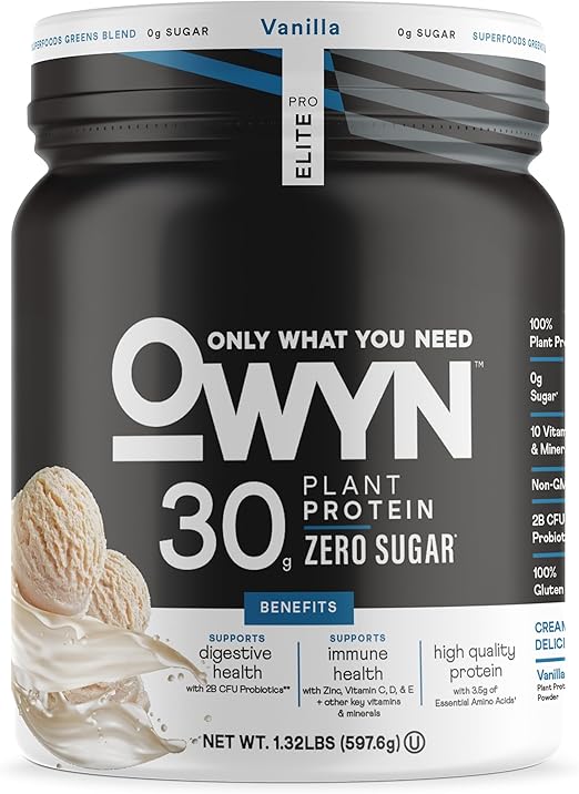 OWYN Only What You Need Pro Elite High Protein Powder, 30g Vegan Protein for Workout Recovery, Delicious Smooth Taste, Zero Sugar, Low Net Carbs, Vanilla, 12 Servings (1.32 LB) Retailxpres