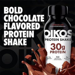 Oikos Protein Shake, Chocolate, 30g High Protein Drinks, Shelf Stable, Ready to Drink, 5g Prebiotic Fiber, 12 fl oz Bottle, 12 Count Retailxpres