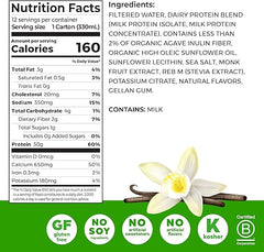 Orgain 30g High Protein Shake, Dairy Isolate Milk Protein, Vanilla Bean, 5g BCAAs, 1g Sugar Per Serving, Meal Replacement, Ready to Drink, Keto Friendly, Gluten-Free 11 Fl Oz (Pack of 12) Retailxpres