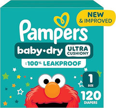 Pampers Diapers - Baby Dry - Size 1, 120 Count, Absorbent Disposable Infant Diaper (Packaging May Vary) Retailxpres